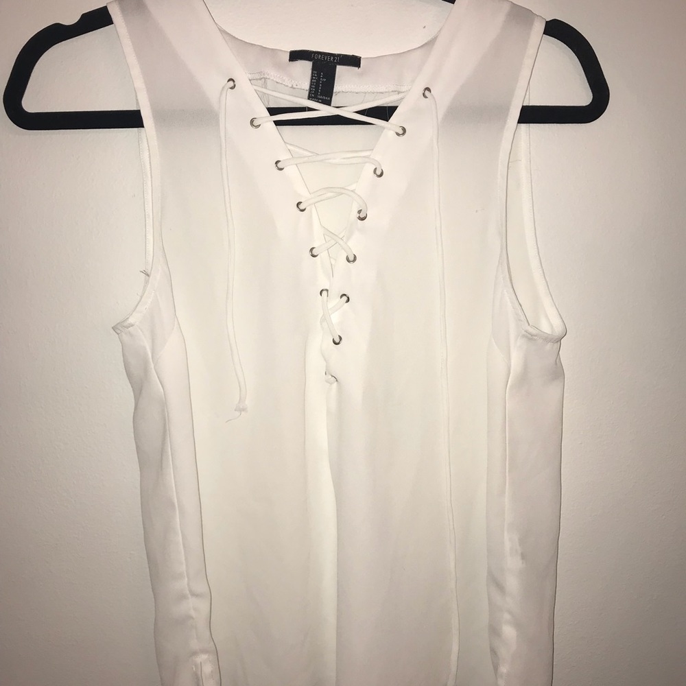 FOREVER 21 WHITE LACE UP TANK TOP-WORN ONCE